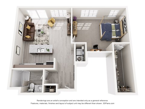 Floor plan for 1 bed, 1 bath, 860 sqft